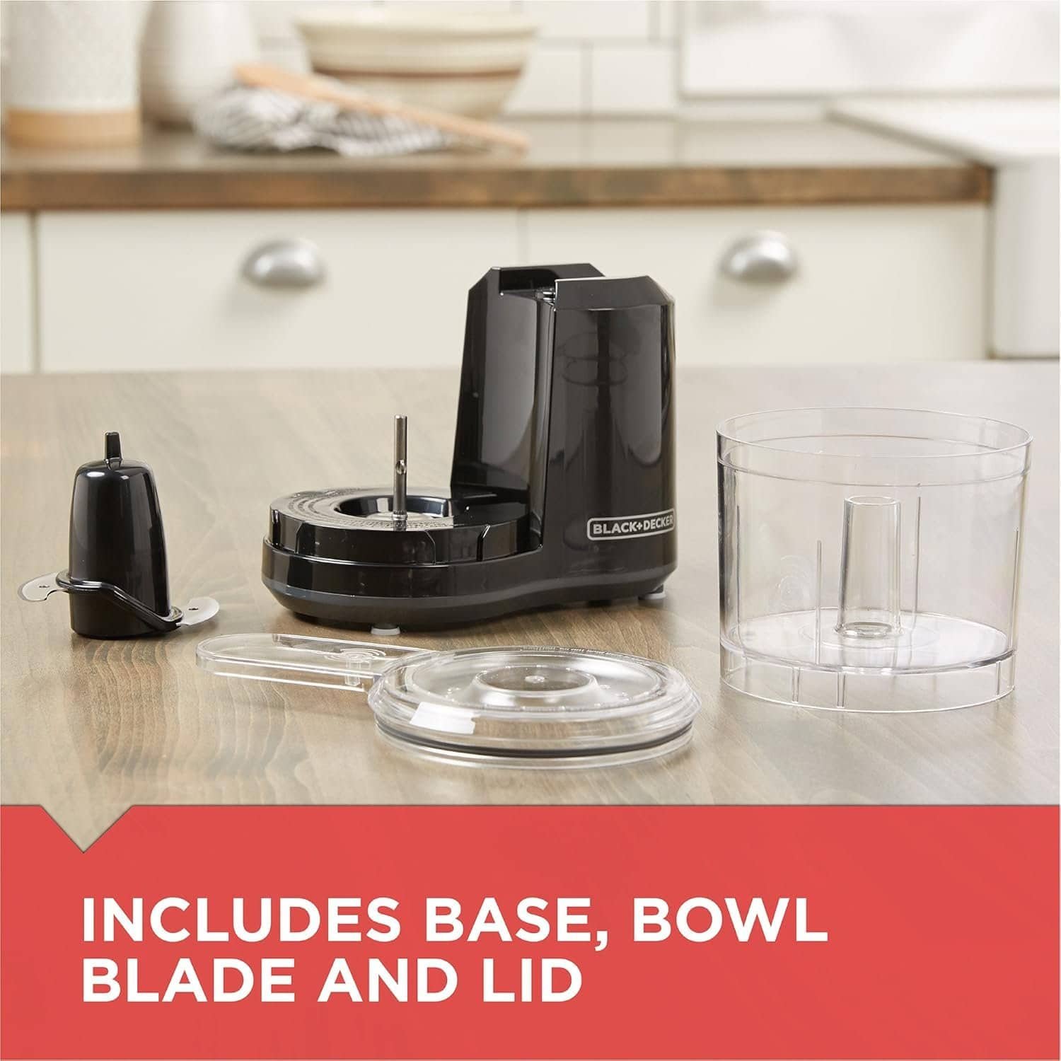 Black + Decker food chopper with accessories for efficient chopping and blending.