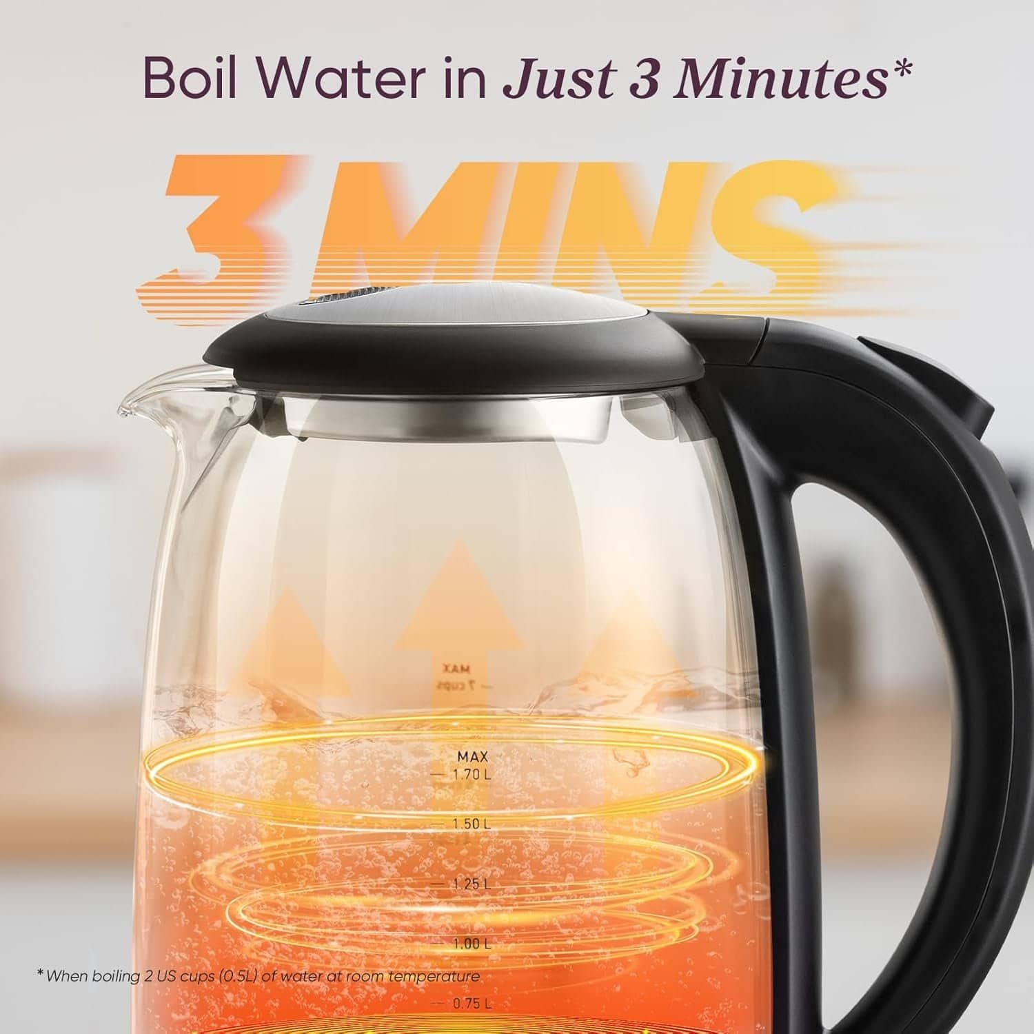 Boiling water kettle with digital temperature display for fast heat up.