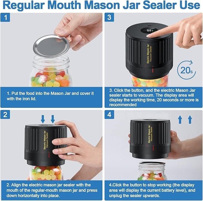 - Automatic Mason Jar Sealer for Food Preservation, Electric Vacuum Sealing Tool.