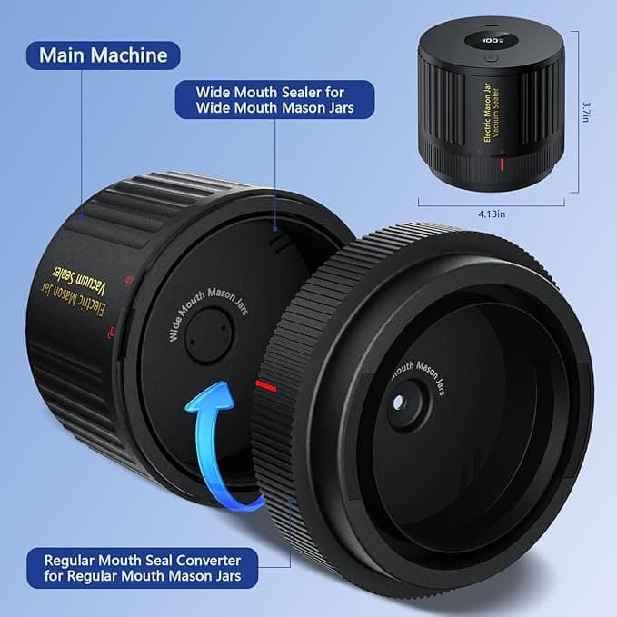 Wide mouth sealer for wide mouth mason jars, kitchen storage, and food preservation.