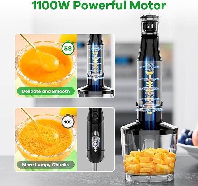 1. Powerful 1100W motor for quick blending and food processing.