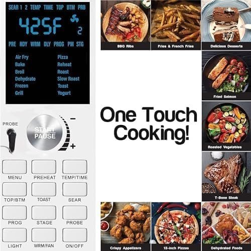 1. Digital air fryer oven control panel with cooking preset options for versatile meal preparation.