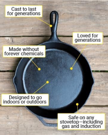 Cast iron skillet for durable, eco-friendly cooking, perfect for indoors & outdoors.
