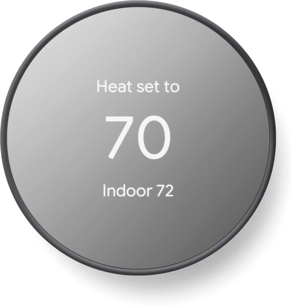 Warm gray smart thermostat with temperature display and indoor climate control.