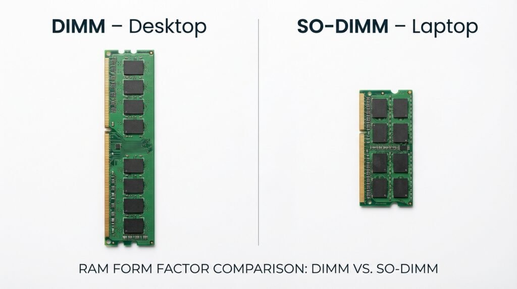 Comparison of desktop and laptop RAM modules, DIMM and SO-DIMM.