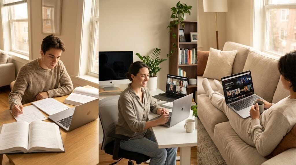 students and remote workers using MacBook Neo for study and everyday work tasks