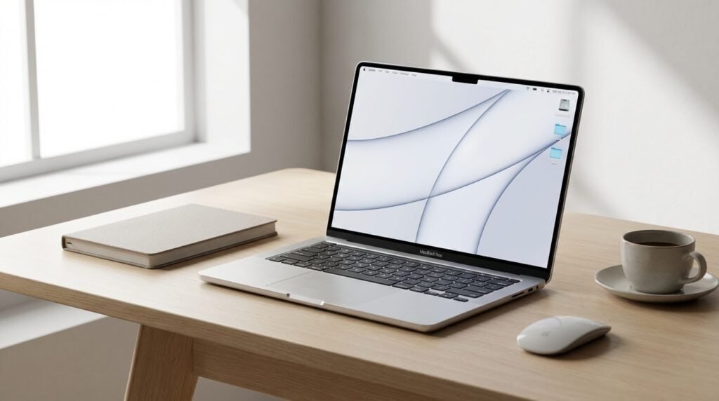 Apple MacBook Neo aluminum design and build quality shown on a modern minimalist workspace desk setup