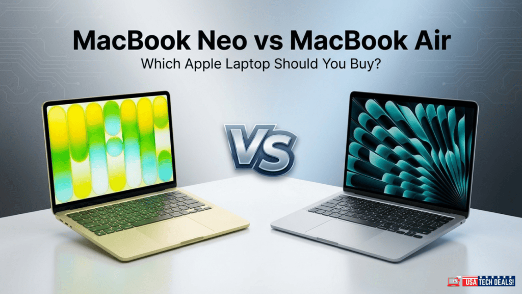 MacBook Neo vs MacBook Air comparison showing Apple laptops side by side for budget users vs premium performance buyers