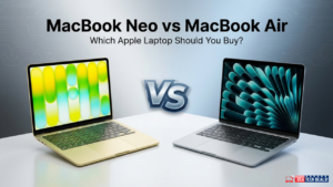 MacBook Neo vs MacBook Air comparison showing Apple laptops side by side for budget users vs premium performance buyers