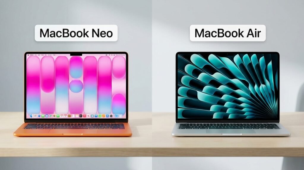 MacBook Neo vs MacBook Air comparison showing design and performance differences