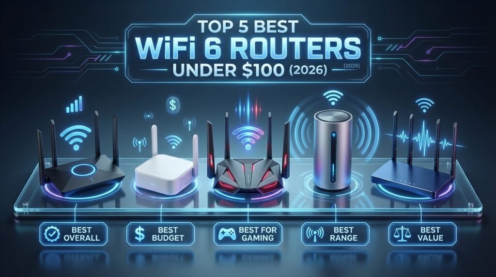 Modern WiFi 6 routers under $100 with fast speeds and strong signals for home and gaming.