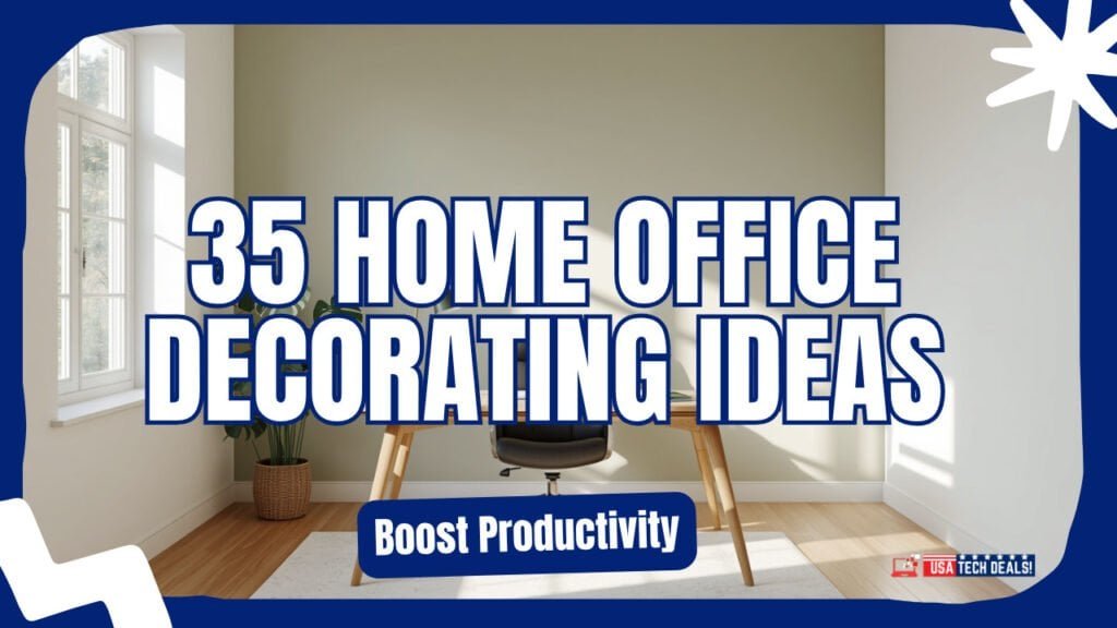 35 home office decorating ideas for 2026 — modern workspace with sage green walls, wooden desk, plants, and natural lighting
