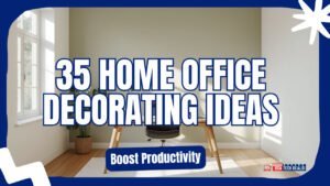 35 home office decorating ideas for 2026 — modern workspace with sage green walls, wooden desk, plants, and natural lighting