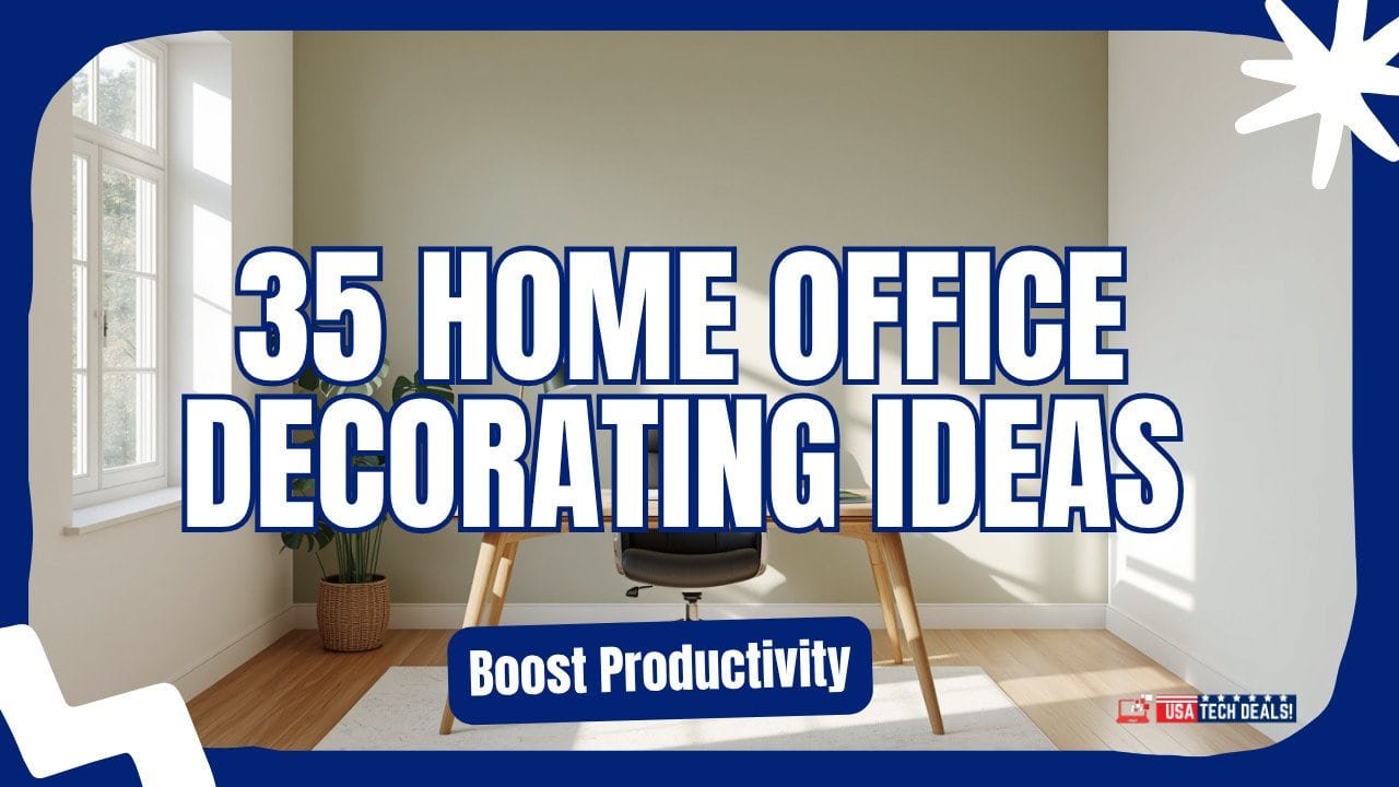 35 home office decorating ideas for 2026 — modern workspace with sage green walls, wooden desk, plants, and natural lighting