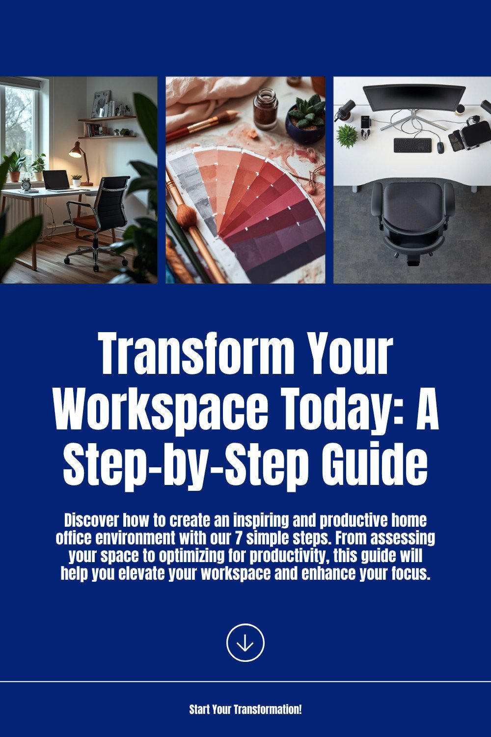 How to decorate a home office step-by-step — 7-step guide covering space assessment, budget, color palette, style, furniture, and productivity optimization