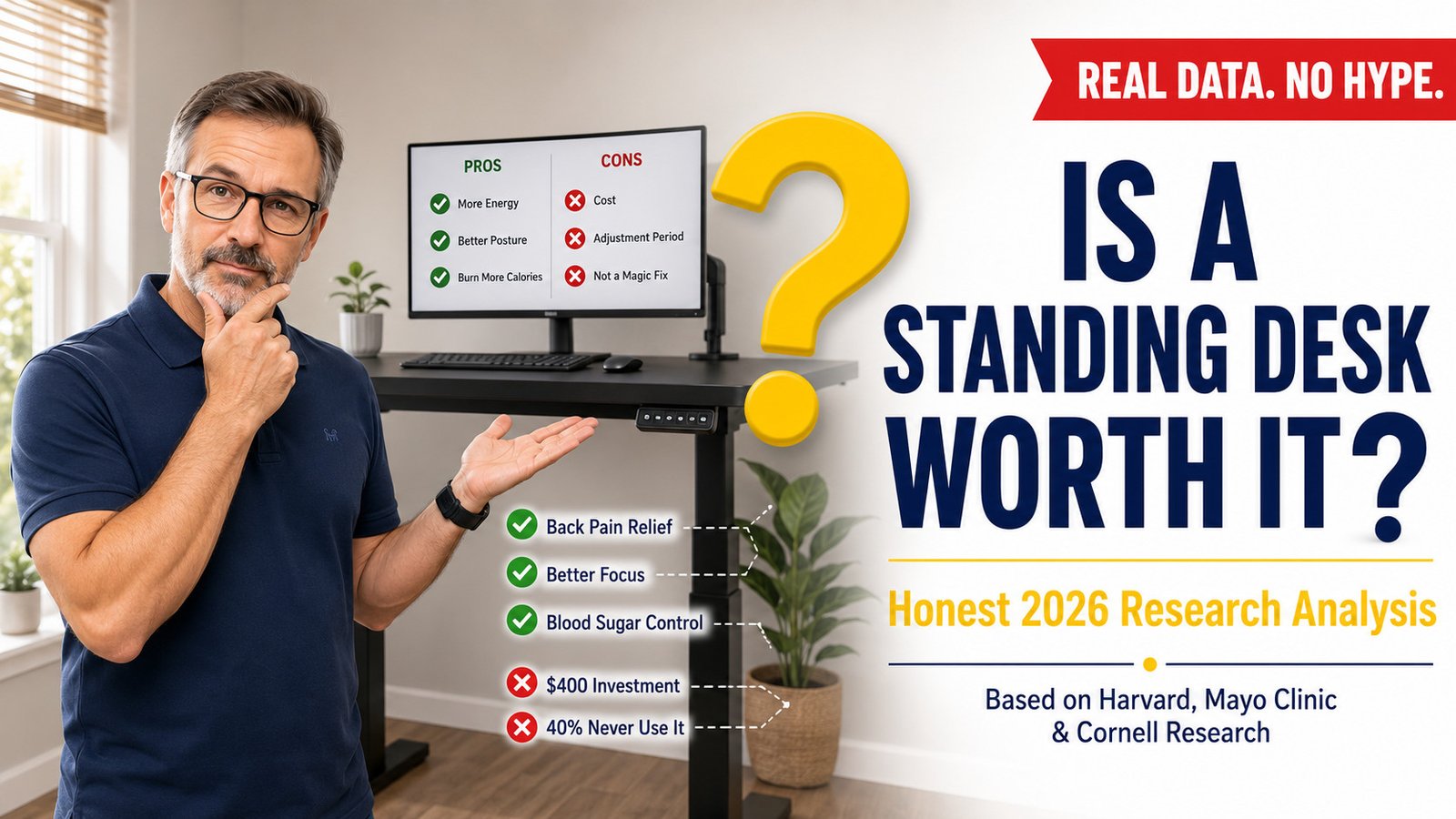 Is a standing desk worth it honest 2026 analysis featuring research-backed pros and cons from Harvard, Mayo Clinic, and Cornell University studies