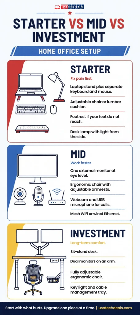 Infographic: starter vs mid vs investment home office setup