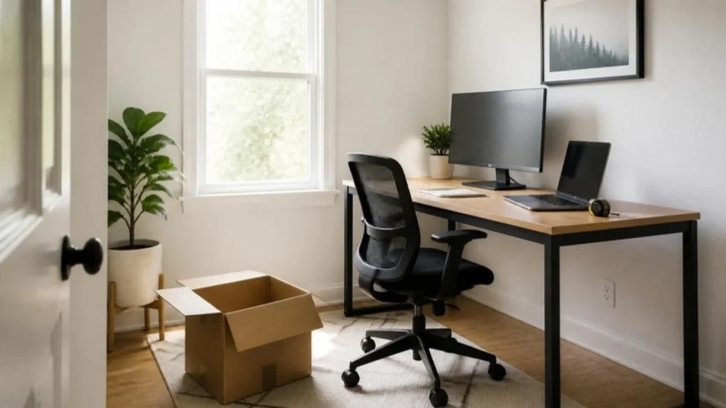 Spare room being set up as a first home office