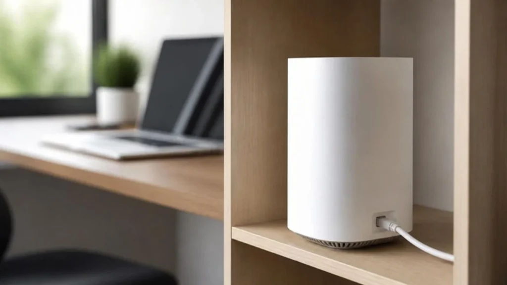 Mesh WiFi node on a shelf in a home office